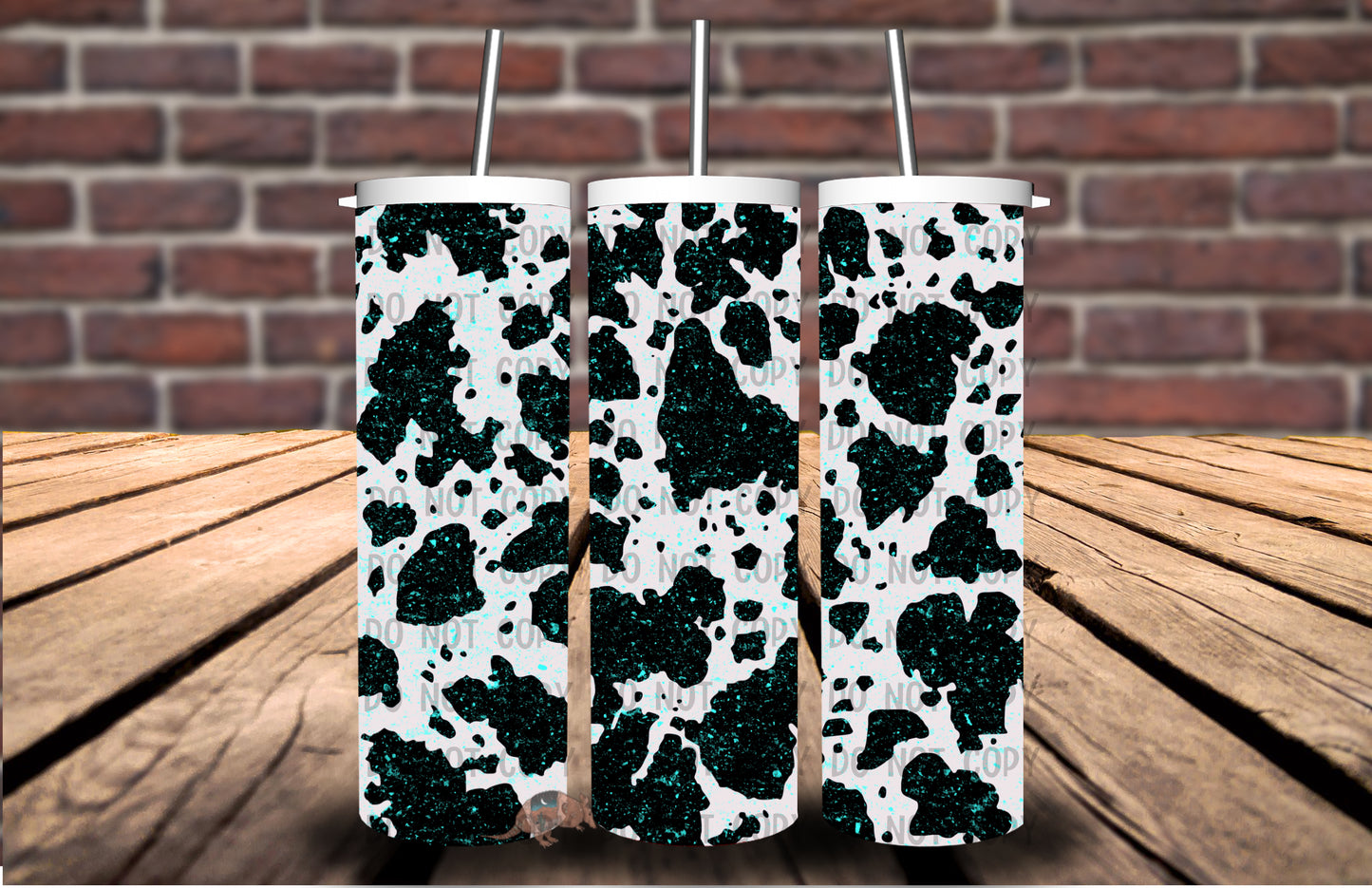 Cowhide and Turquoise Glitter Tumbler #5151T