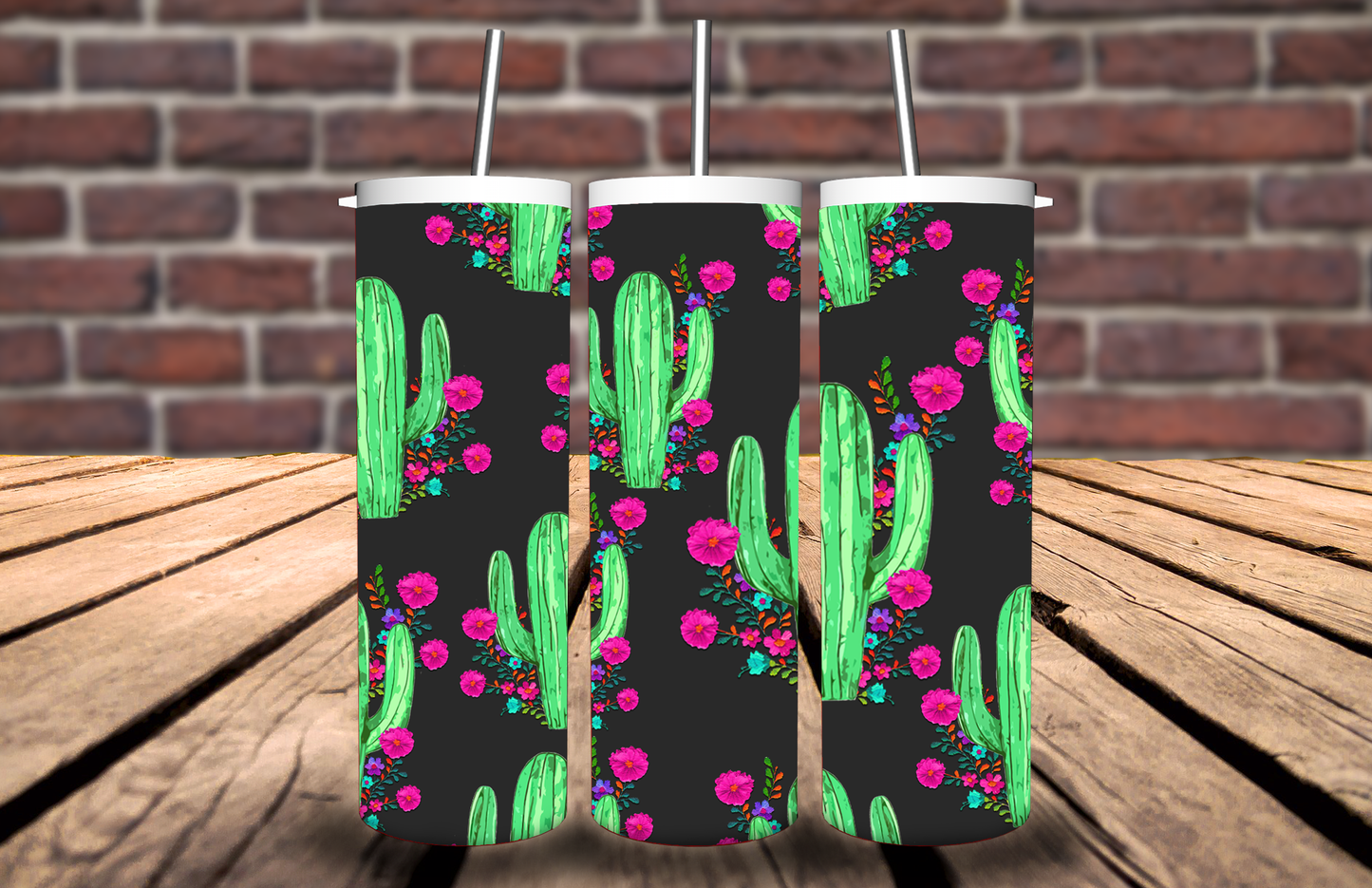 Seamless Floral Cactus Stitch Tumbler 5179T