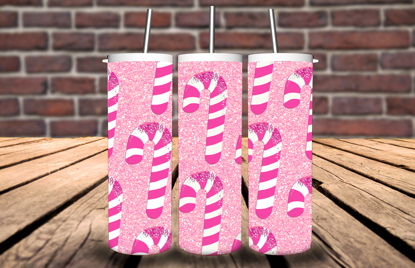 Seameless Glitter Candy Canes Pink Tumbler 5180T