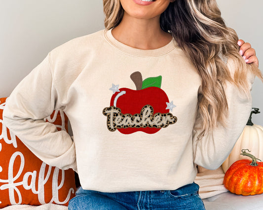 TEACHER RED APPLE-FAUX EMBROIDERY (DTF) 6149