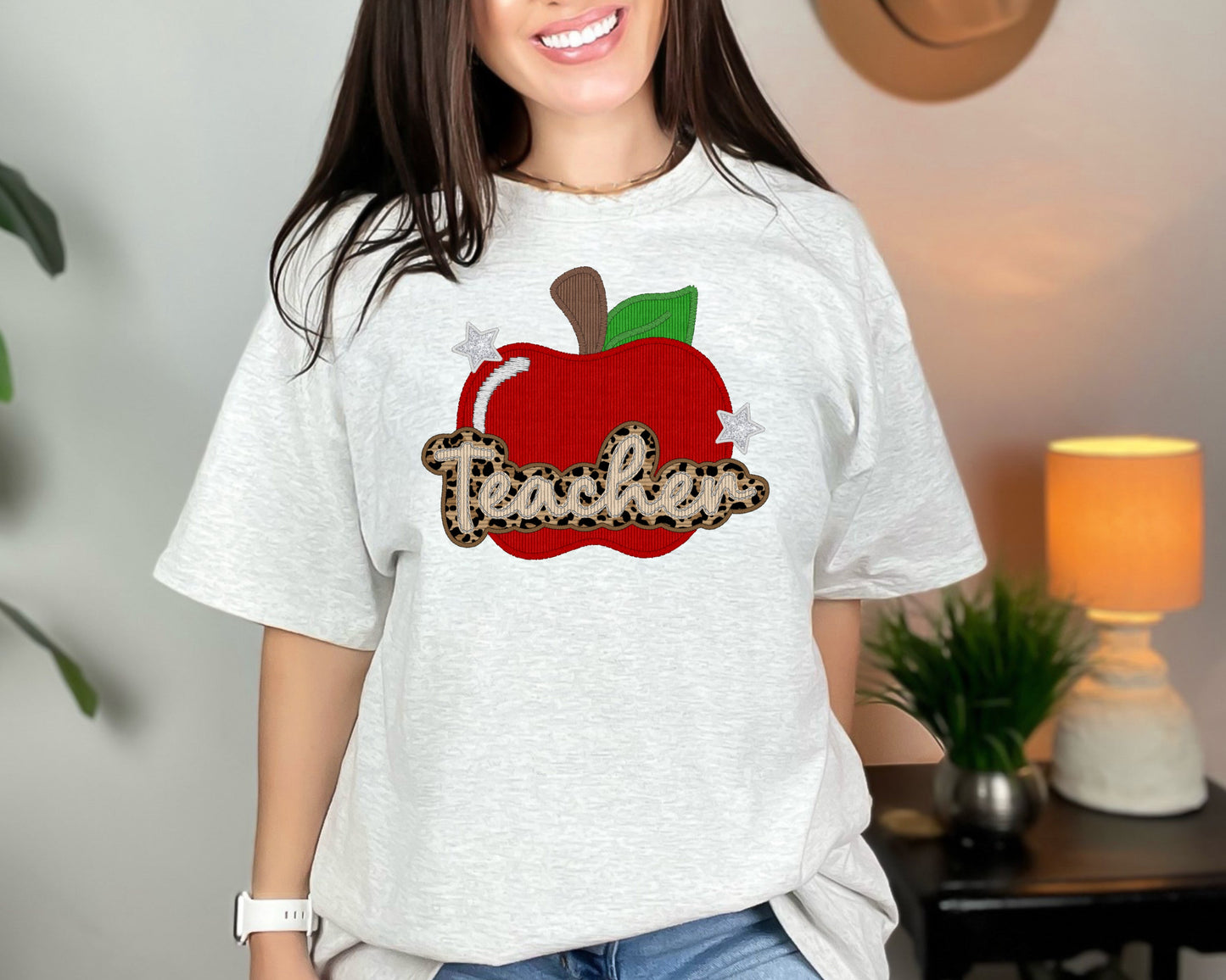 TEACHER RED APPLE-FAUX EMBROIDERY (DTF) 6149