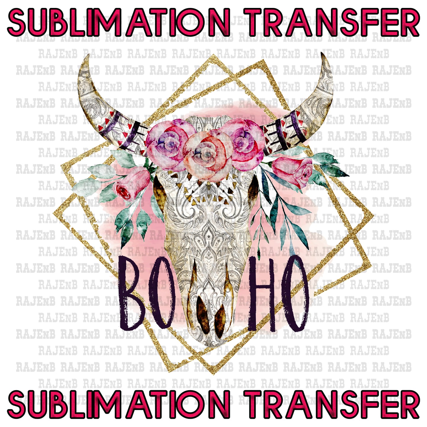 BOHO Bull Skull Sublimation Transfer #4093SUB