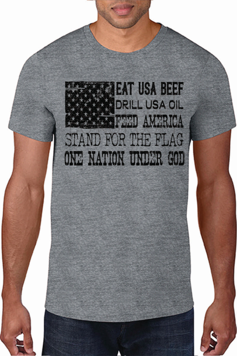 Eat Usa Beef-Drill USA Oil-One Nation Under God Flag- BLACK INK (DTF) CCC156