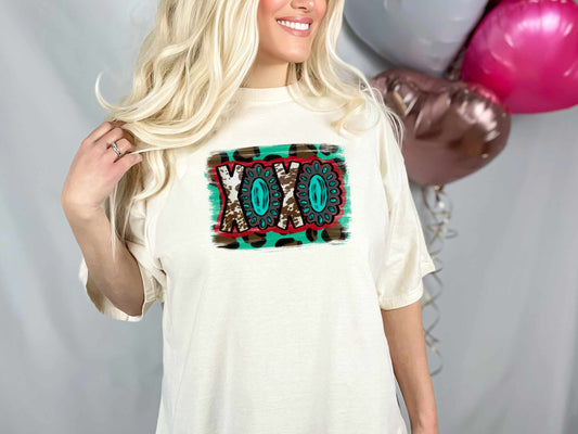 TURQUOISE COWHIDE XOXO (DTF) CCC346