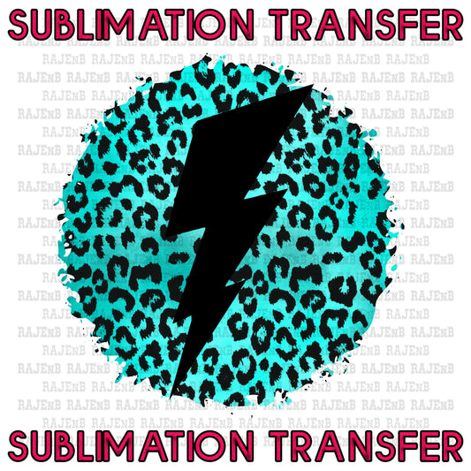Teal Cheetah Lightening Bolt Sublimation Transfer #4100SUB