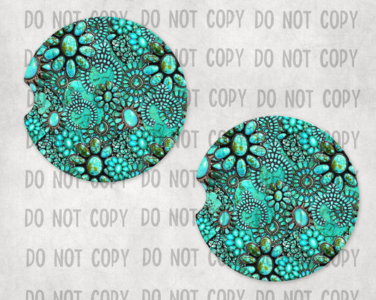 Turquoise Pendant Collage Sandstone Coasters #6006C