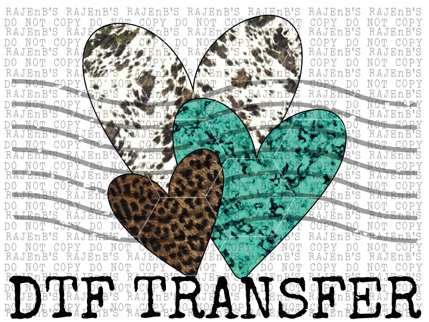 Heart Trio-Cowhide Turquoise (DTF) V007