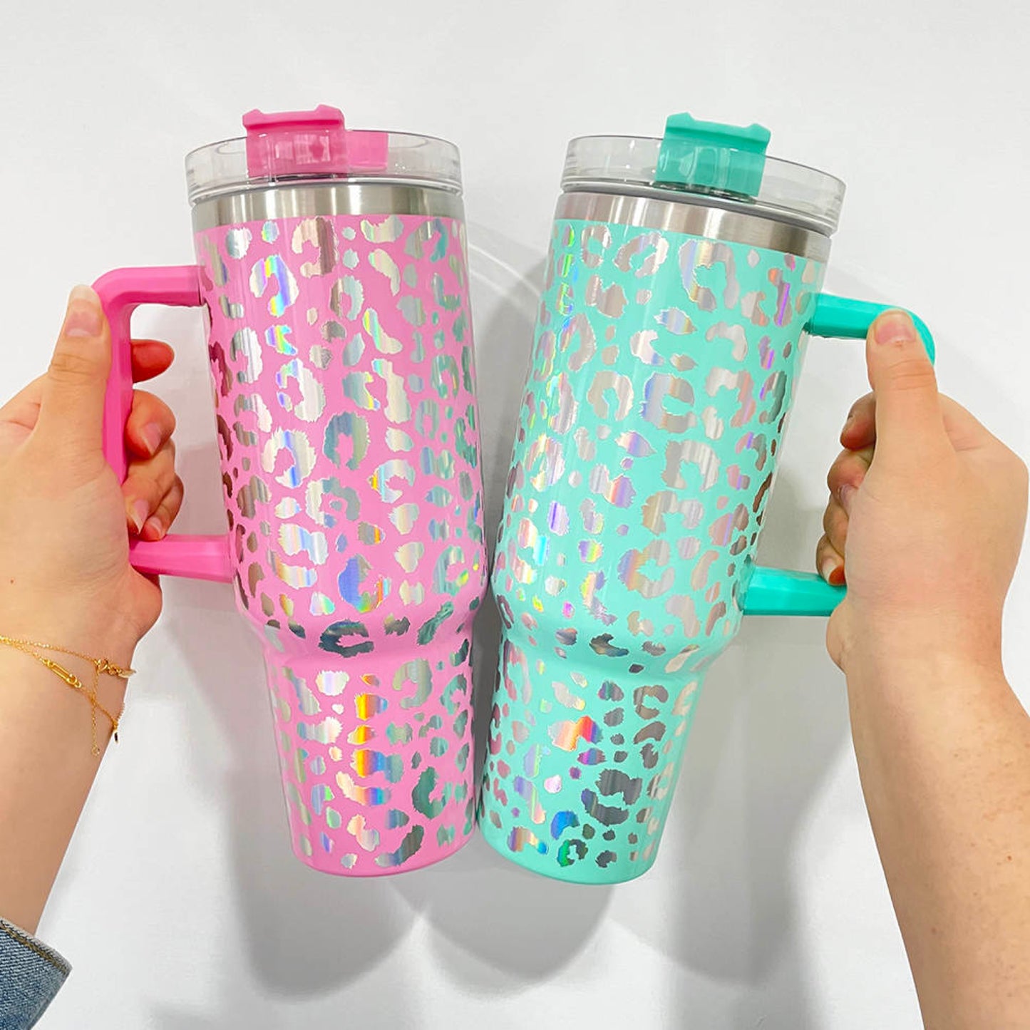 40 oz Travel Mug-Holographic Leopard