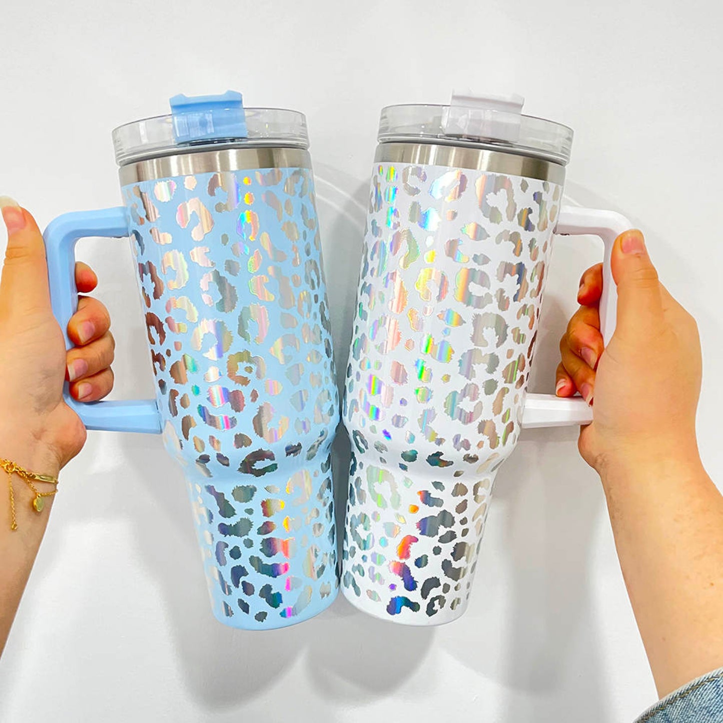 40 oz Travel Mug-Holographic Leopard