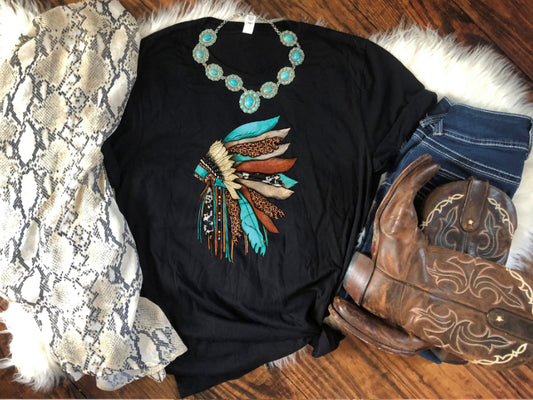 Turquoise Leopard Cowhide Headdress (DTF) #1081