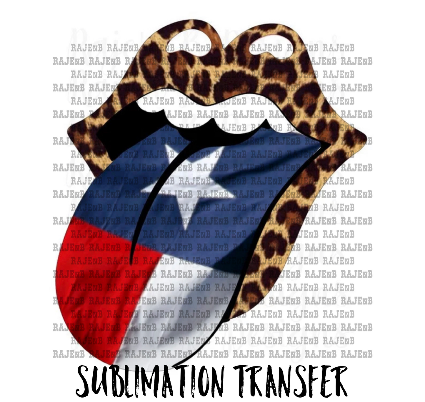 Texas Flag Tongue Leopard Lips Sublimation Transfer #4072SUB