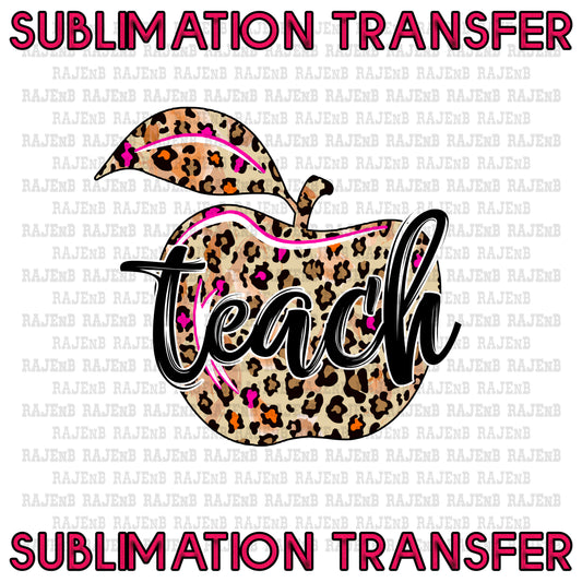 Teach Leopard Apple Sublimation Transfer #4106SUB