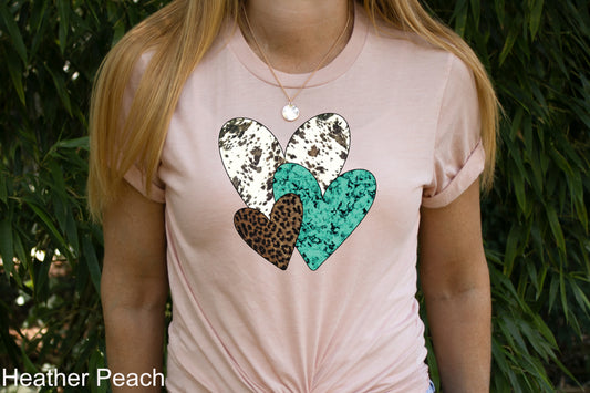 Heart Trio-Cowhide Turquoise (DTF) V007